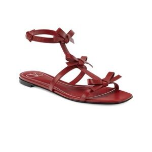 NWT Valentino Garavani Red Bow Leather Flat Gladiator Sandal